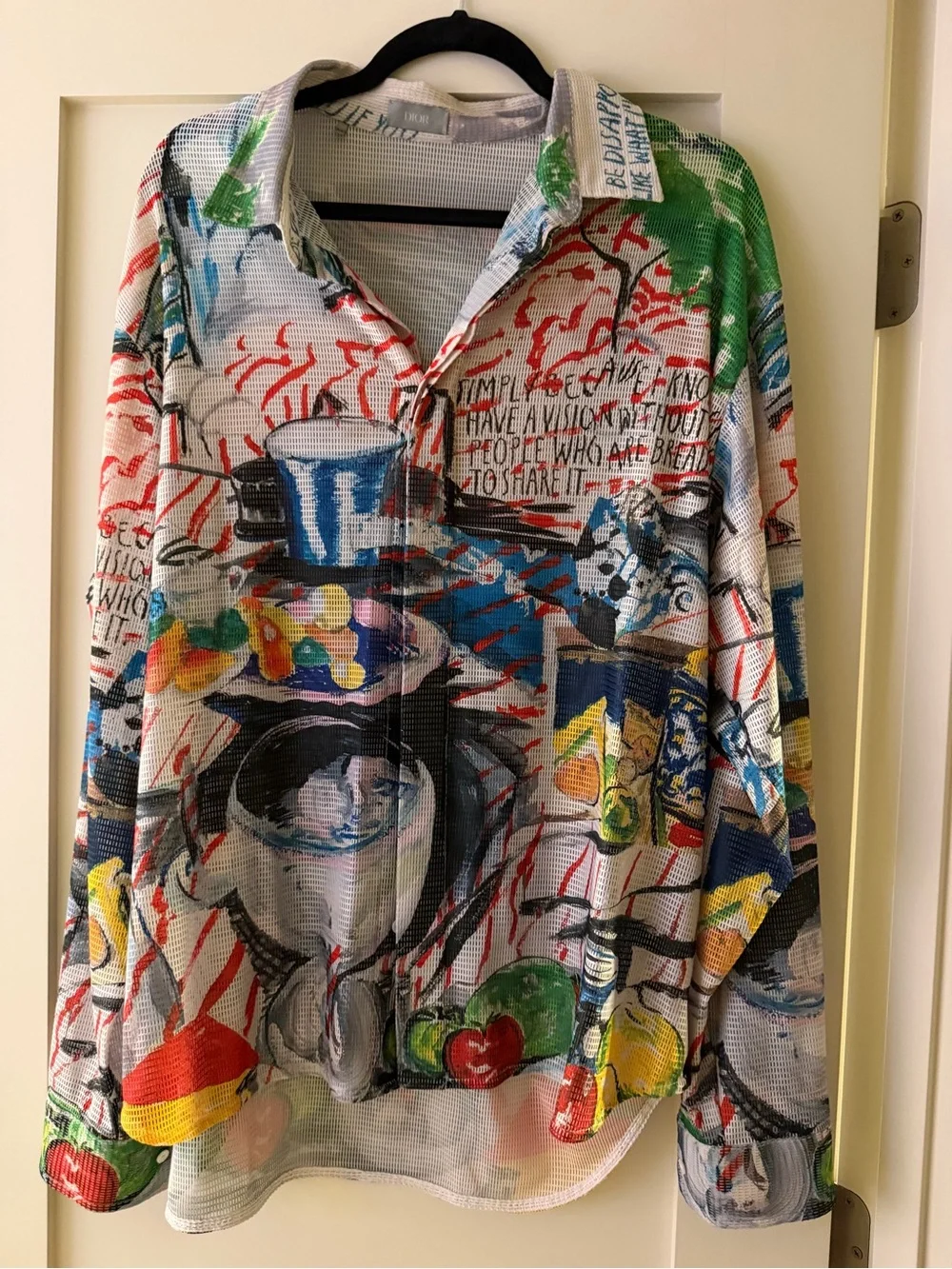 Dior x Raymond Pettibon Abstract Multicolor Men's Button-Up Mesh Shirt